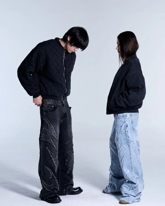 2025 New Y2k Men Women Fashion Streetwear Retro Raw Edge Embroidery Baggy Jeans Vintage Punk Rock Patchwork Wide Leg Denim Pants - DeadLineStreet