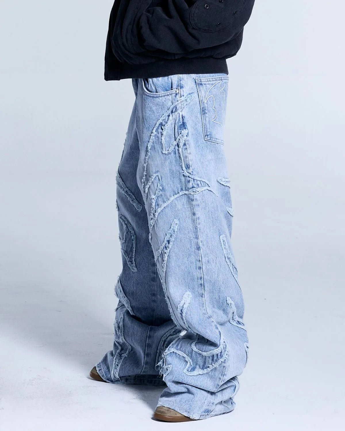 2025 New Y2k Men Women Fashion Streetwear Retro Raw Edge Embroidery Baggy Jeans Vintage Punk Rock Patchwork Wide Leg Denim Pants - DeadLineStreet