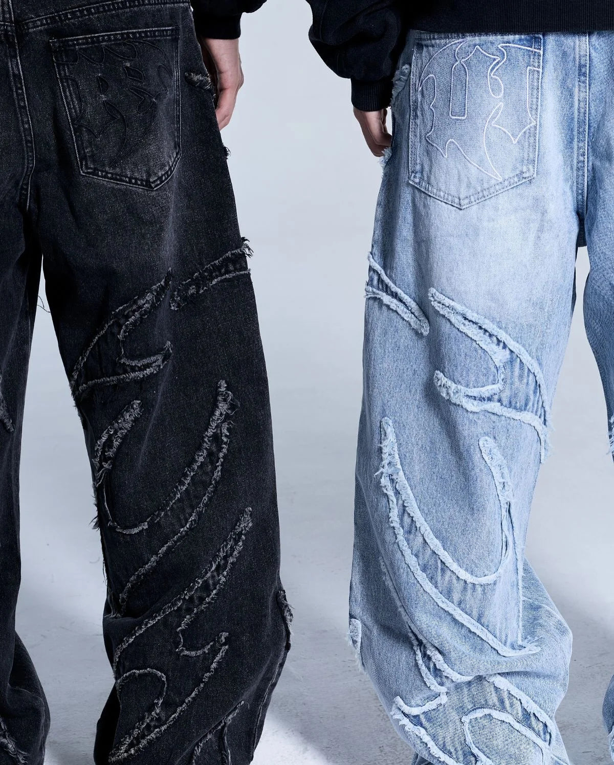 2025 New Y2k Men Women Fashion Streetwear Retro Raw Edge Embroidery Baggy Jeans Vintage Punk Rock Patchwork Wide Leg Denim Pants - DeadLineStreet