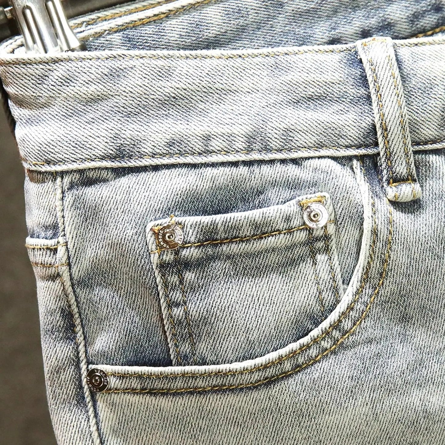 2025 Summer Ripped Jeans Men's Slim - fitting Small Feet Elastic Trousers Trendy Brand Fashion Scratched Patch Cargo Beggar Pants - DeadLineStreet