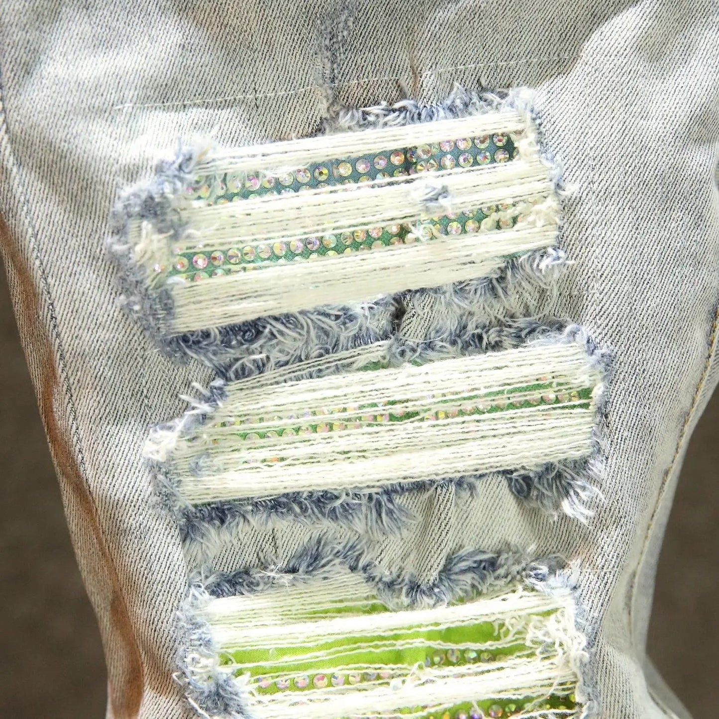 2025 Summer Ripped Jeans Men's Slim - fitting Small Feet Elastic Trousers Trendy Brand Fashion Scratched Patch Cargo Beggar Pants - DeadLineStreet