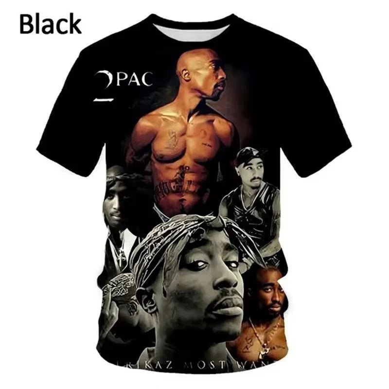 3D Print 2pac Summer Men T Shirt Men's Tshirts Rapper Star Tupac 3D Print Streetwear Women Short Sleeve Casual Kid Tshirt Y2k - DeadLineStreet
