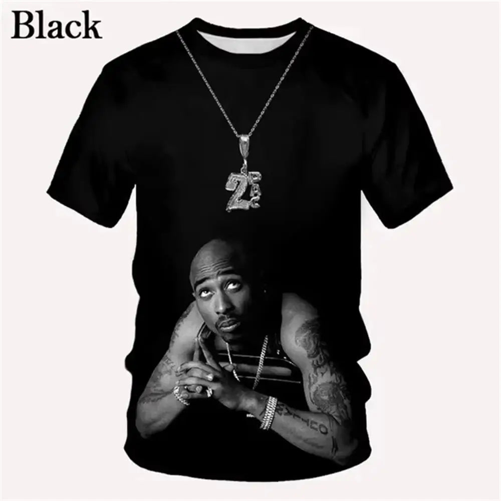 3D Print 2pac Summer Men T Shirt Men's Tshirts Rapper Star Tupac 3D Print Streetwear Women Short Sleeve Casual Kid Tshirt Y2k - DeadLineStreet
