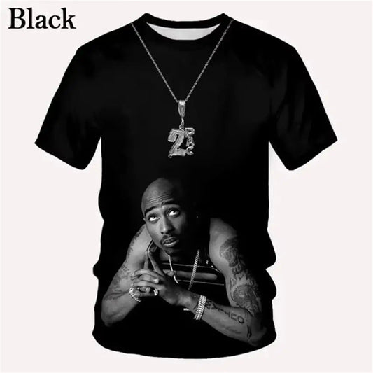 3D Print 2pac Summer Men T Shirt Men's Tshirts Rapper Star Tupac 3D Print Streetwear Women Short Sleeve Casual Kid Tshirt Y2k - DeadLineStreet