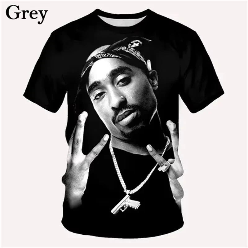 3D Print 2pac Summer Men T Shirt Men's Tshirts Rapper Star Tupac 3D Print Streetwear Women Short Sleeve Casual Kid Tshirt Y2k - DeadLineStreet