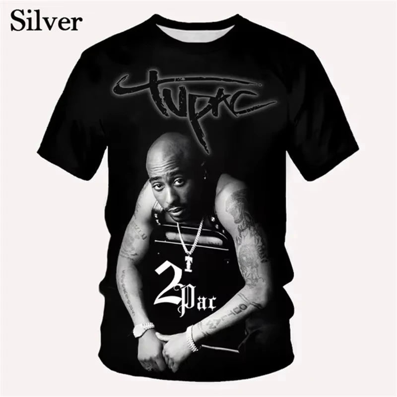 3D Print 2pac Summer Men T Shirt Men's Tshirts Rapper Star Tupac 3D Print Streetwear Women Short Sleeve Casual Kid Tshirt Y2k - DeadLineStreet