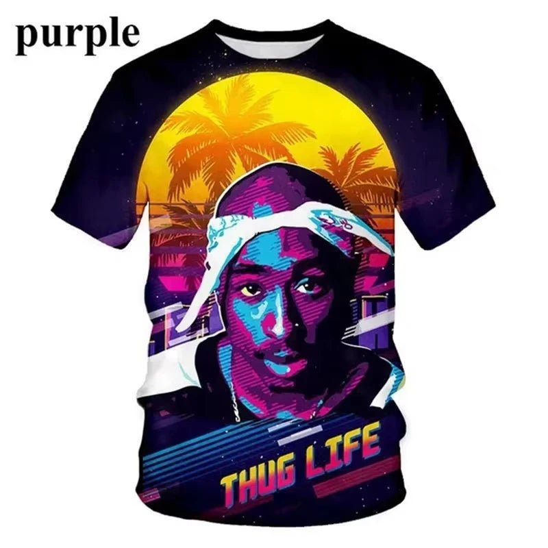3D Print 2pac Summer Men T Shirt Men's Tshirts Rapper Star Tupac 3D Print Streetwear Women Short Sleeve Casual Kid Tshirt Y2k - DeadLineStreet
