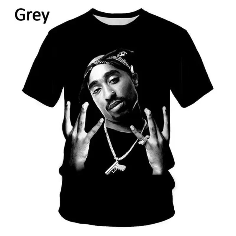 3D Print 2pac Summer Men T Shirt Men's Tshirts Rapper Star Tupac 3D Print Streetwear Women Short Sleeve Casual Kid Tshirt Y2k - DeadLineStreet