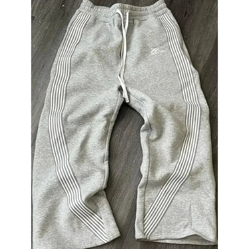 Casual Stripe Men's Loose Straight Leg Sport Pants Autumn 2025 Versatile New Style Cross - Border Loose Fit All - Match Trousers - DeadLineStreet