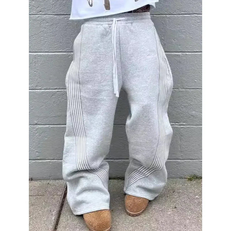 Casual Stripe Men's Loose Straight Leg Sport Pants Autumn 2025 Versatile New Style Cross - Border Loose Fit All - Match Trousers - DeadLineStreet
