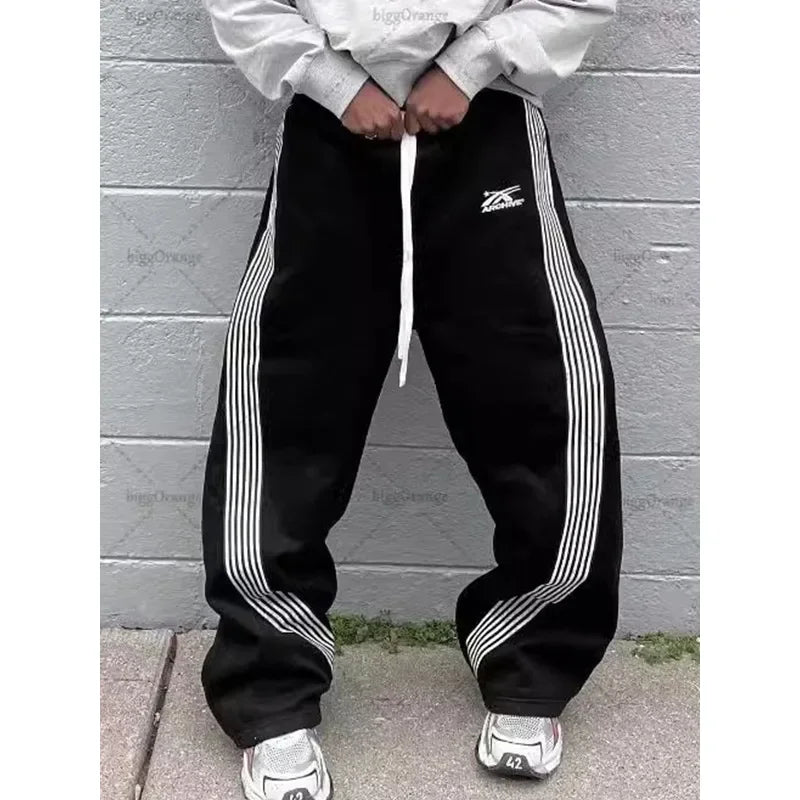 Casual Stripe Men's Loose Straight Leg Sport Pants Autumn 2025 Versatile New Style Cross - Border Loose Fit All - Match Trousers - DeadLineStreet