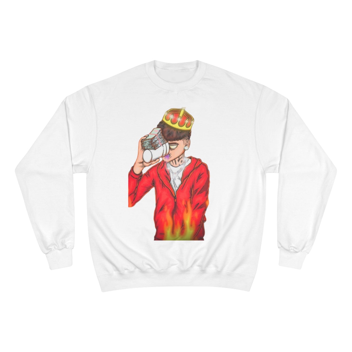 Champion Crewneck Sweatshirt — King Crown Graphic with Flames & Money Cup - DeadLineStreet