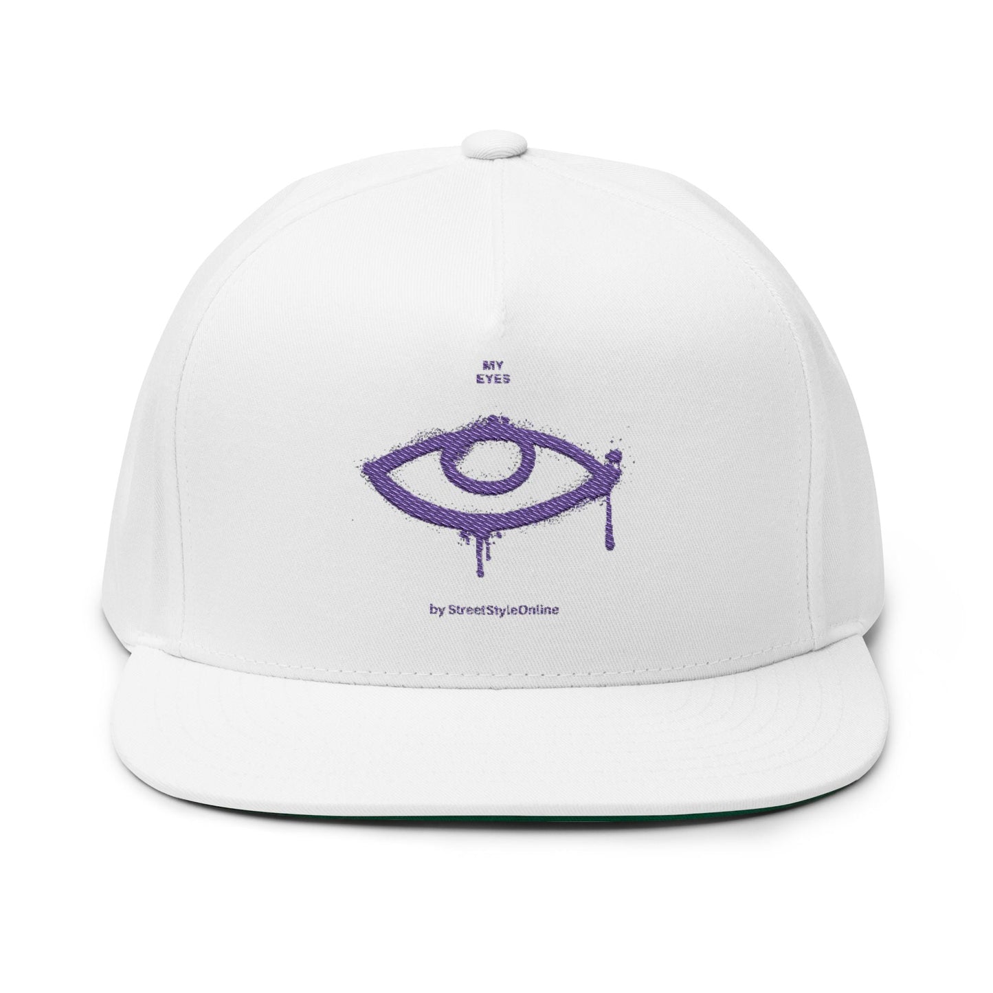 Embroidered Dripping Eye Flat Bill Cap — Purple Graphic Snapback - DeadLineStreet