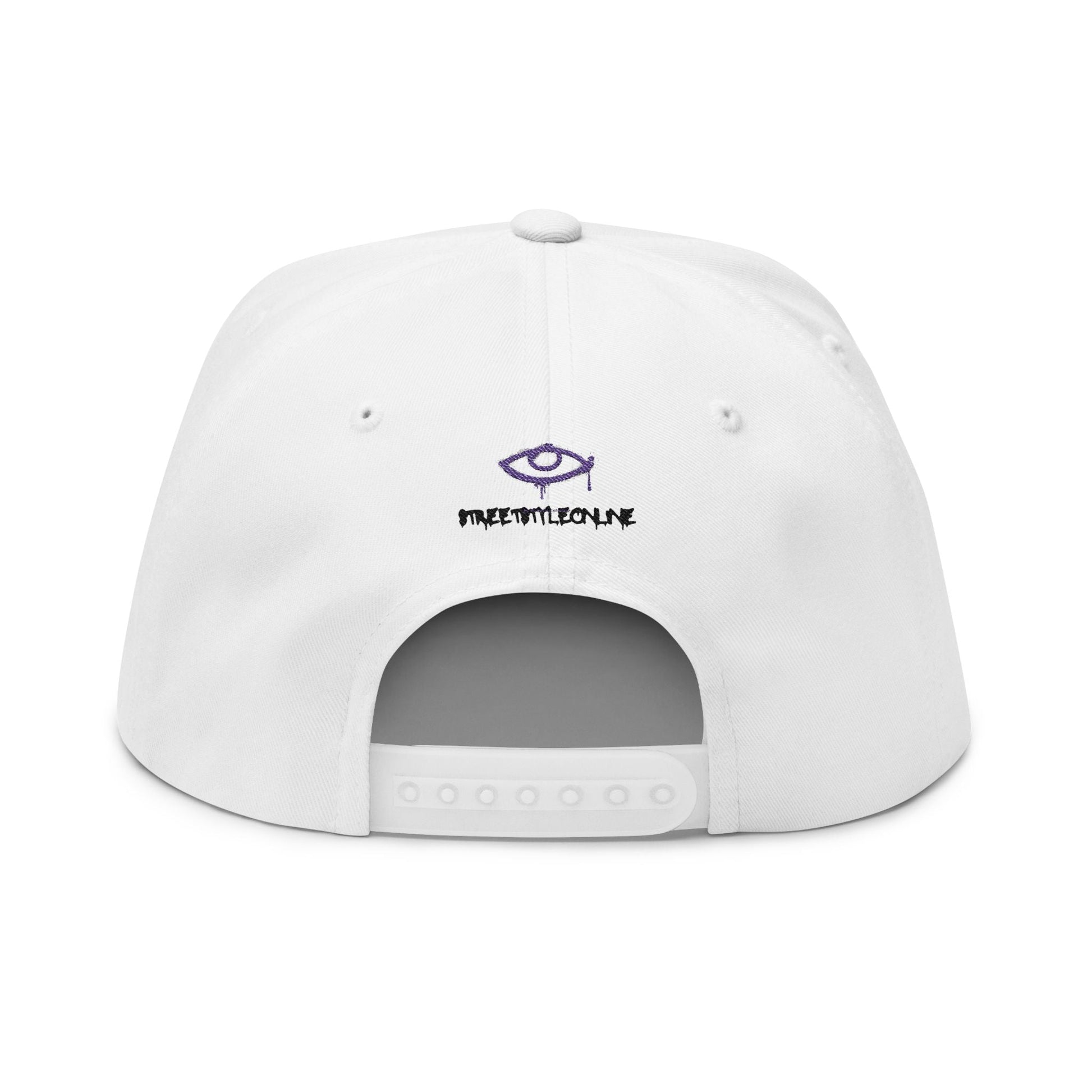 Embroidered Dripping Eye Flat Bill Cap — Purple Graphic Snapback - DeadLineStreet