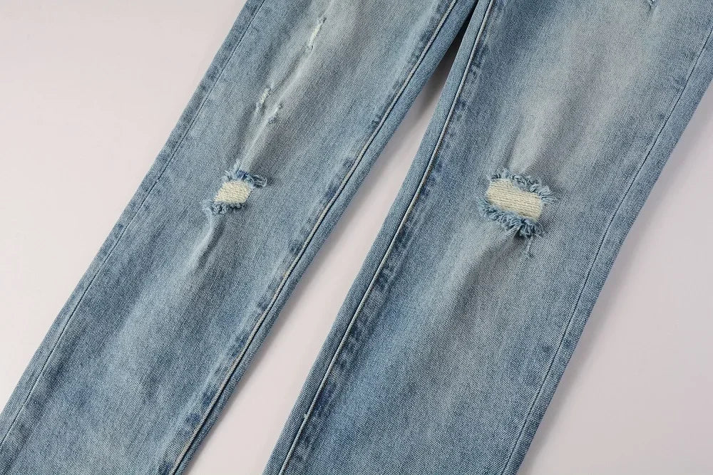 Light Blue Ripped American Jeans 9075 Brand Casual Pants - DeadLineStreet