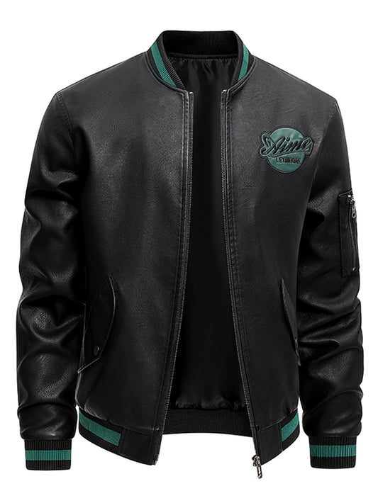 Men'S Baseball Jacket - Windproof Warm Coat with Zipper Closure, Brown & Green Accent Jacket, Non - Stretch Shell for Casual Outer - DeadLineStreet