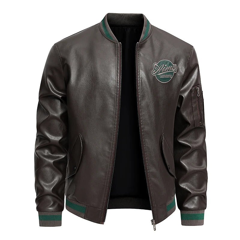 Men'S Baseball Jacket - Windproof Warm Coat with Zipper Closure, Brown & Green Accent Jacket, Non - Stretch Shell for Casual Outer - DeadLineStreet